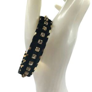 Gold Black Woven Rhinestone Bangle Bracelet